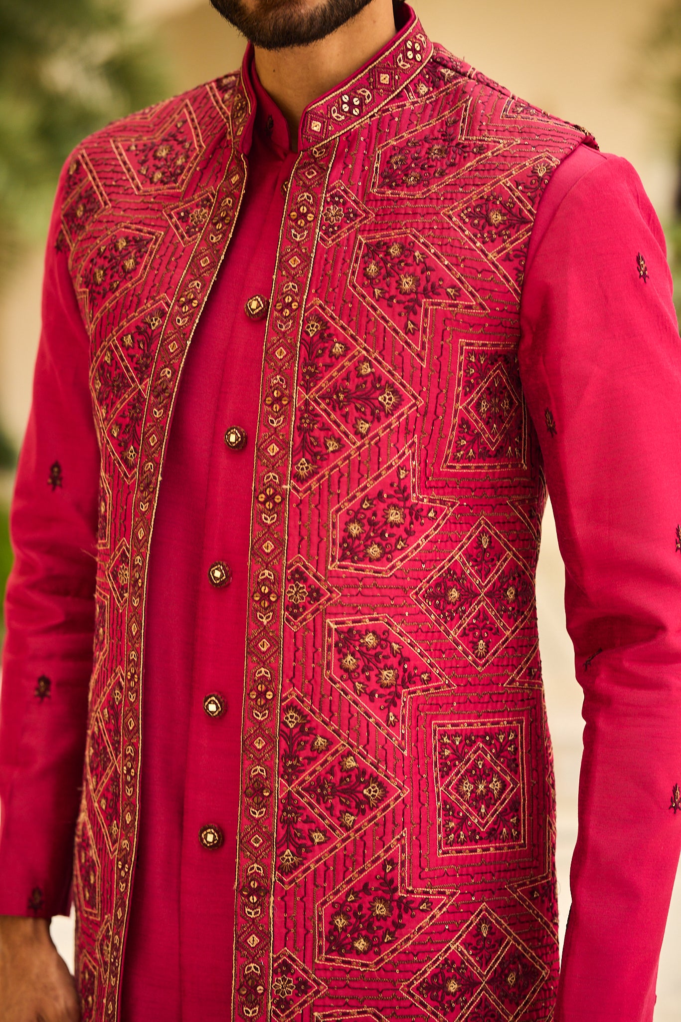 Magenta Color Embroidery Long Jacket Kurta