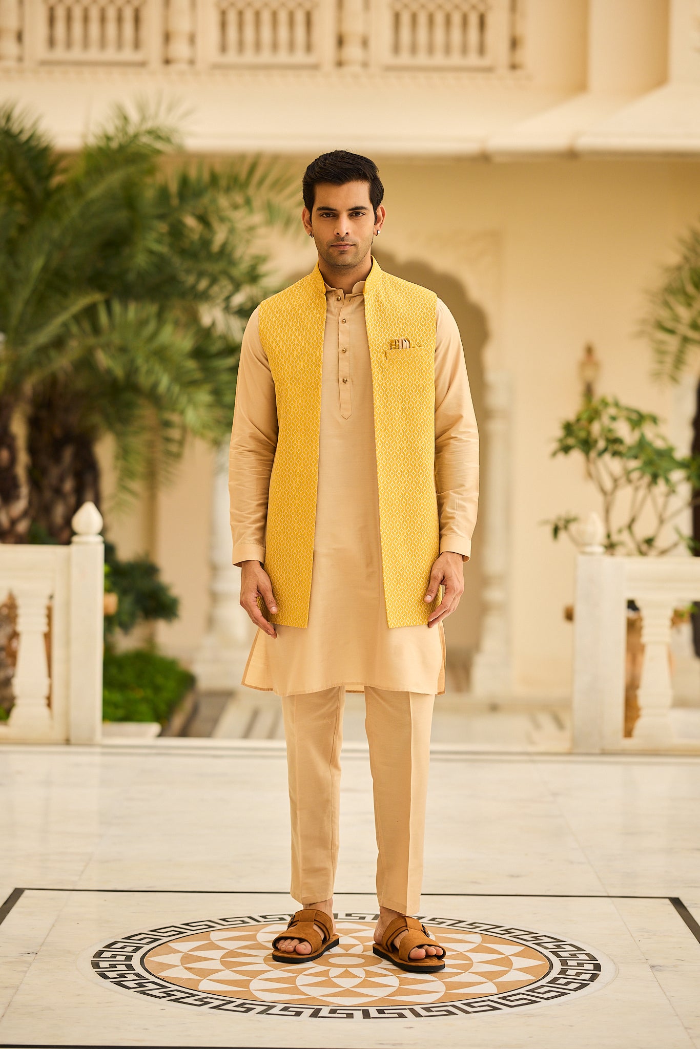 Mustard Color Embroidery Long Jacket Kurta