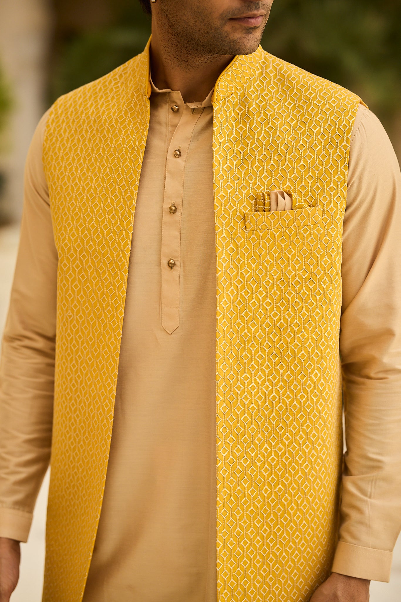 Mustard Color Embroidery Long Jacket Kurta