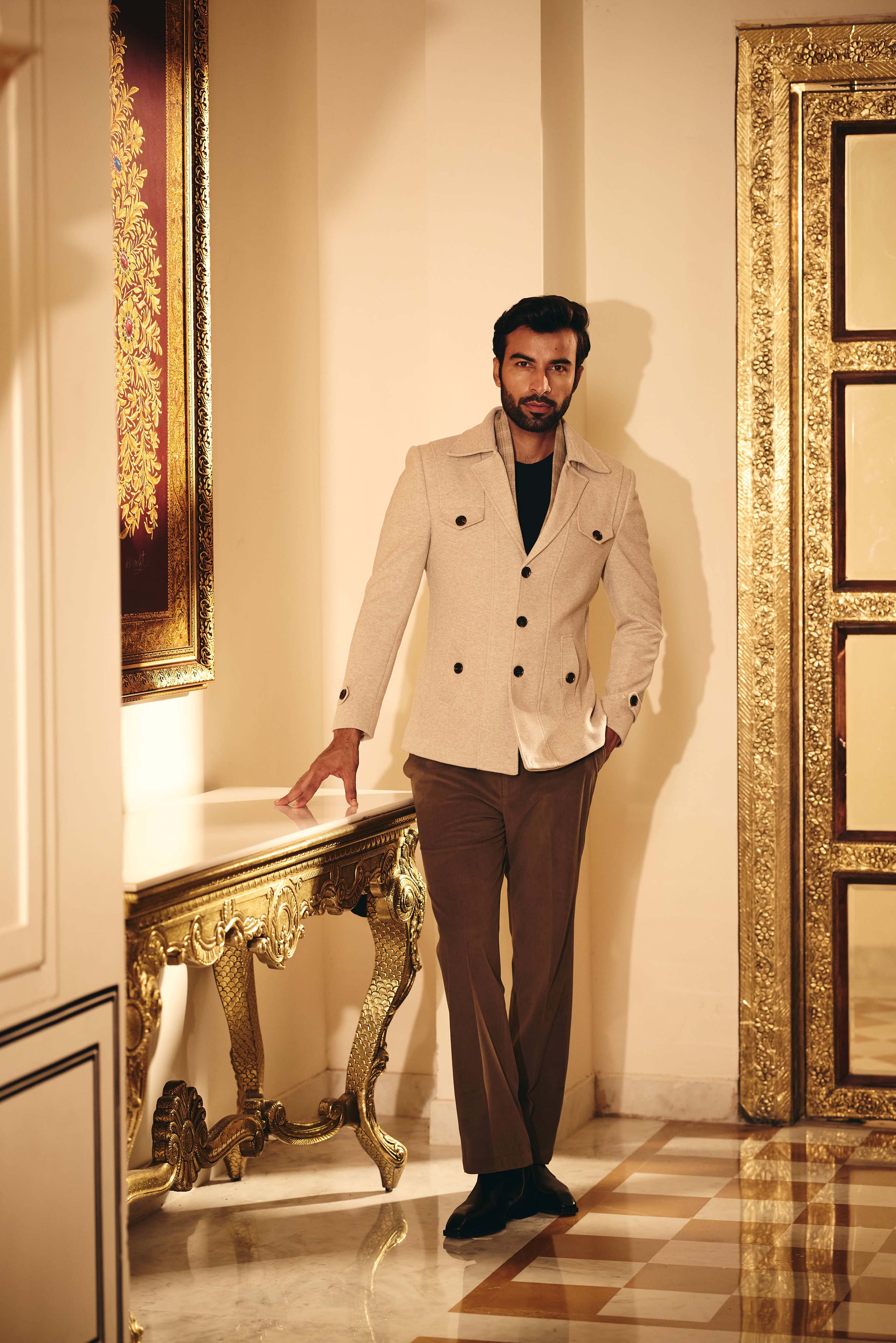 Fawn Color Tweed Blazer for Men