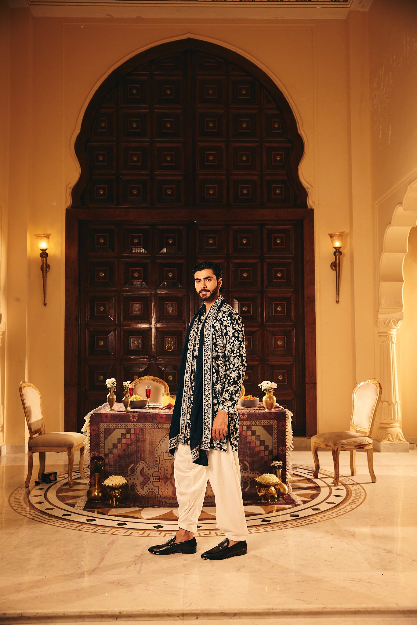 Navy Color Embroidery Kurta Pajama for Men