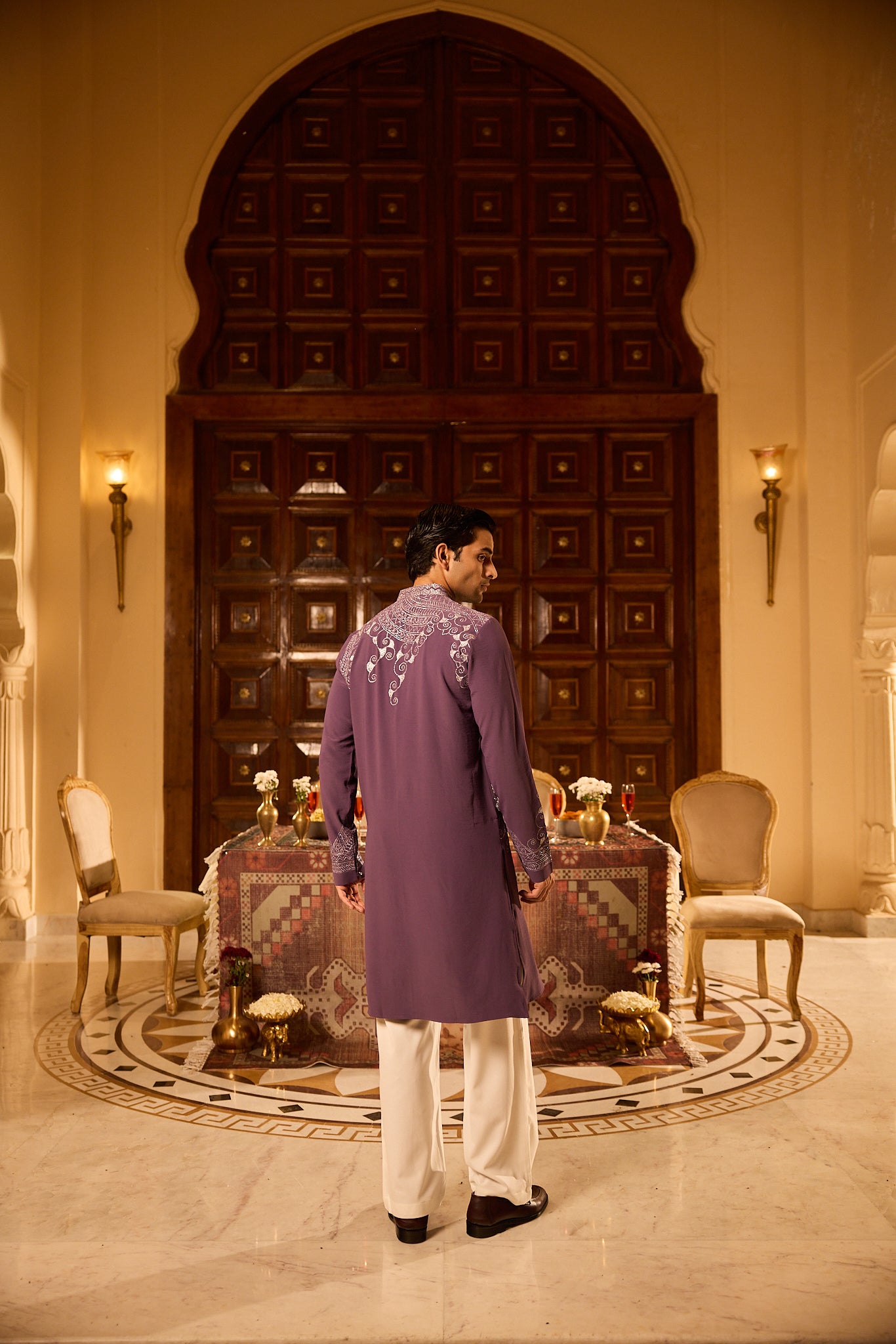 Purple Color Embroidery Designer Kurta Pajama for Men