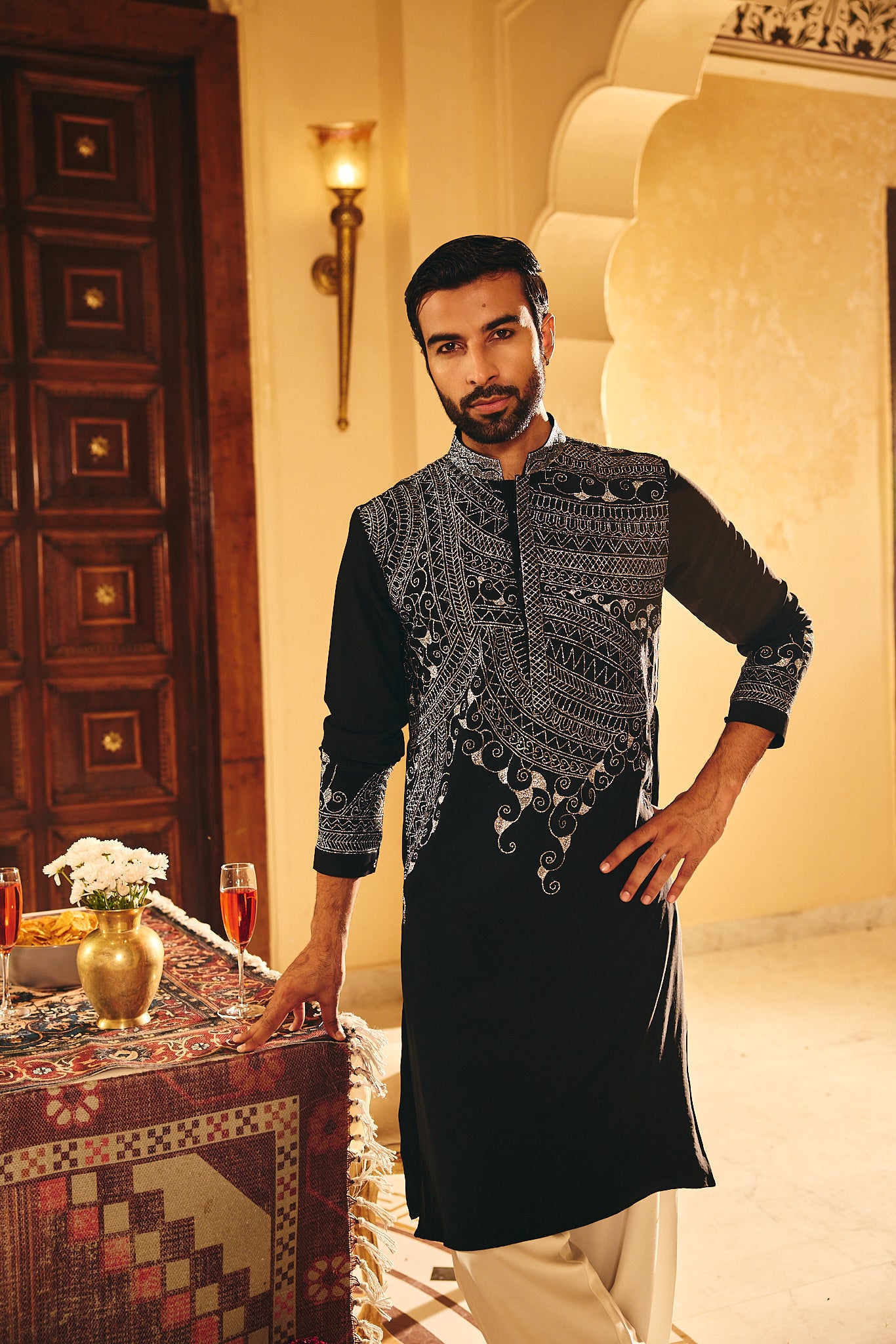 Black Color Embroidery Designer Kurta Pajama for Men