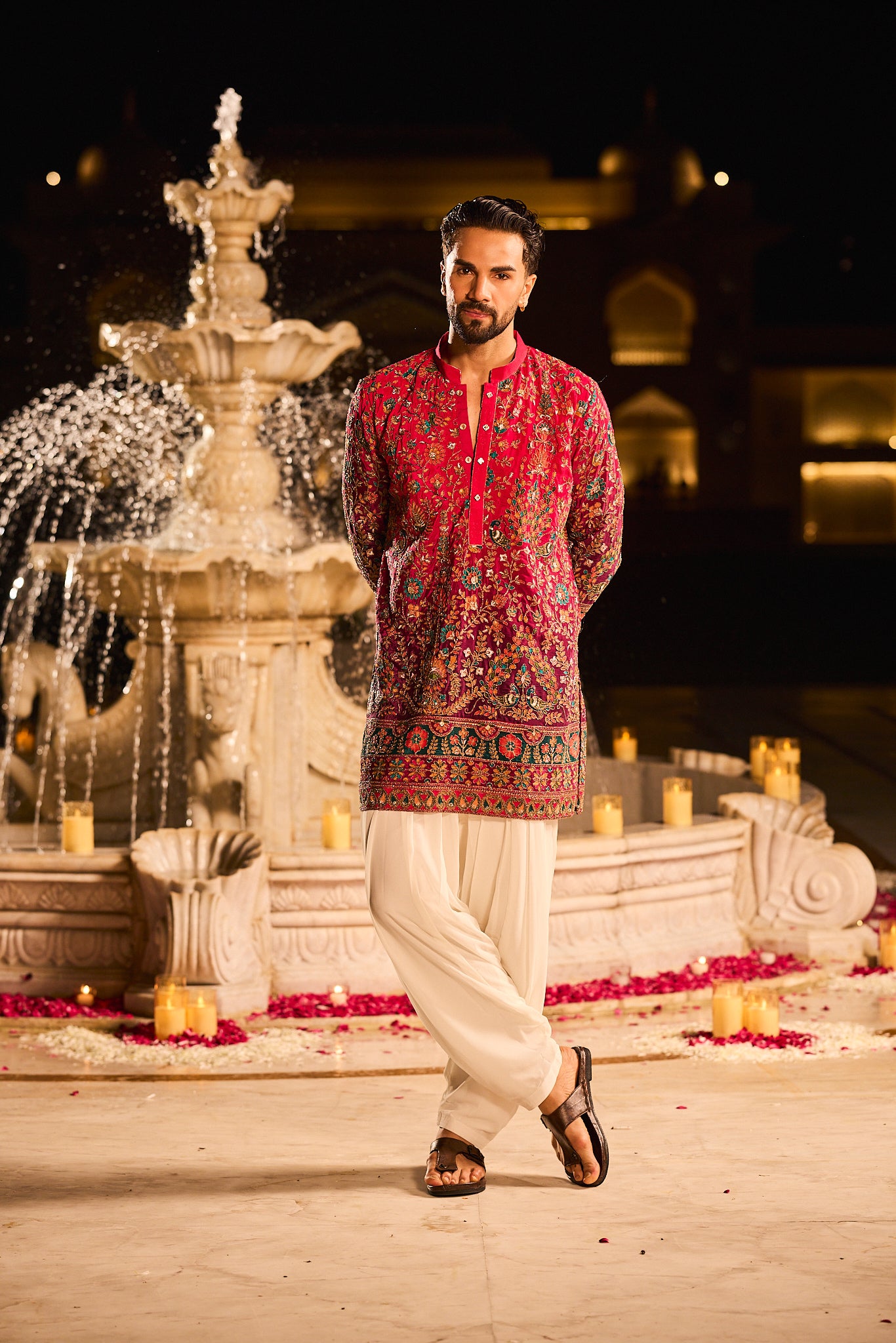 Mehroon Multi Color Embroidery Designer Kurta Pajama