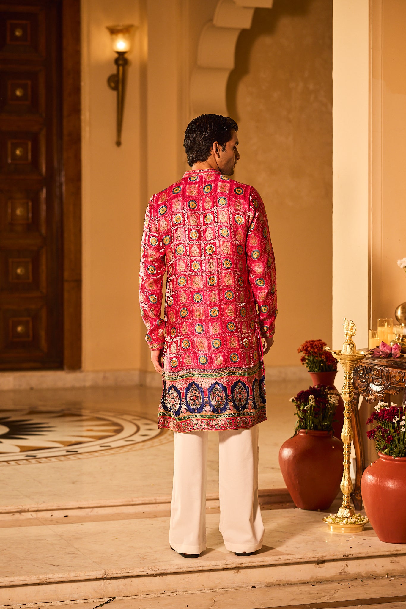 Rani Color Jacquard Designer Kurta Pajama
