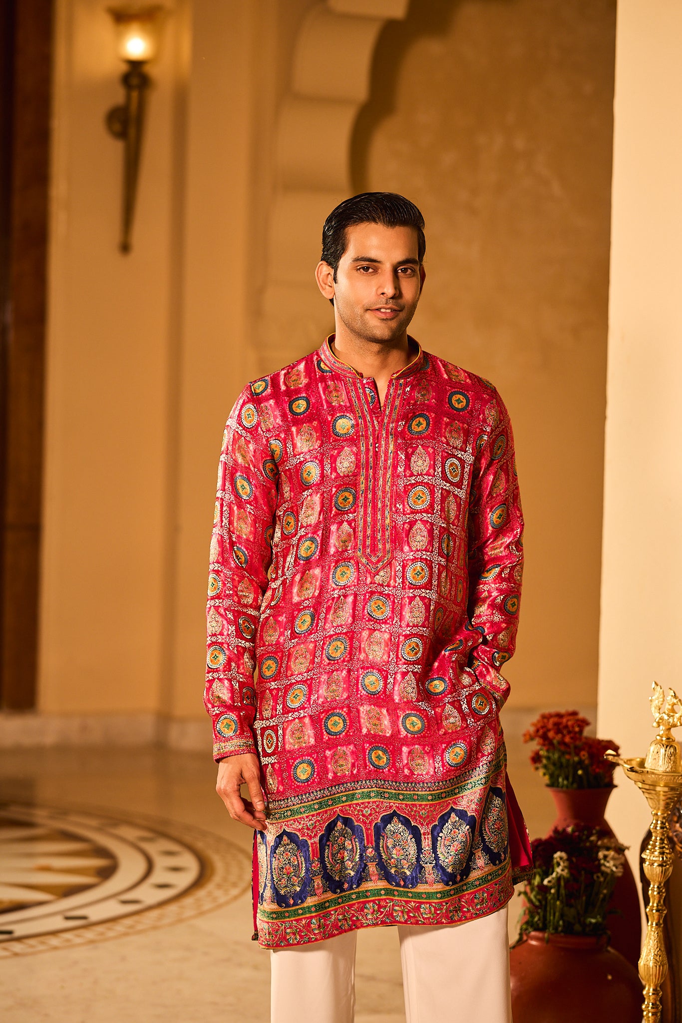 Rani Color Jacquard Designer Kurta Pajama