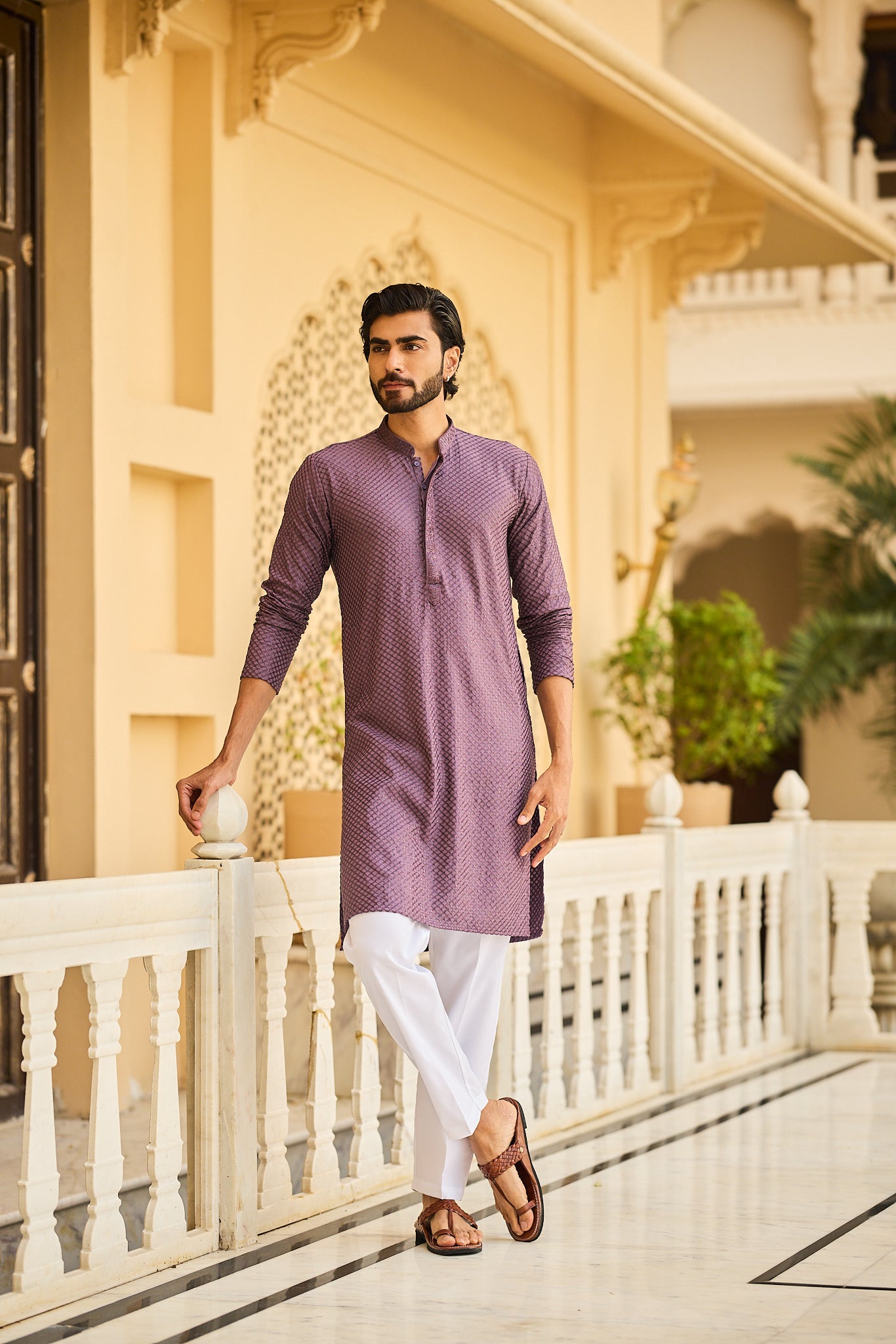 Purple Color Lakhnavi Kurta Pajama