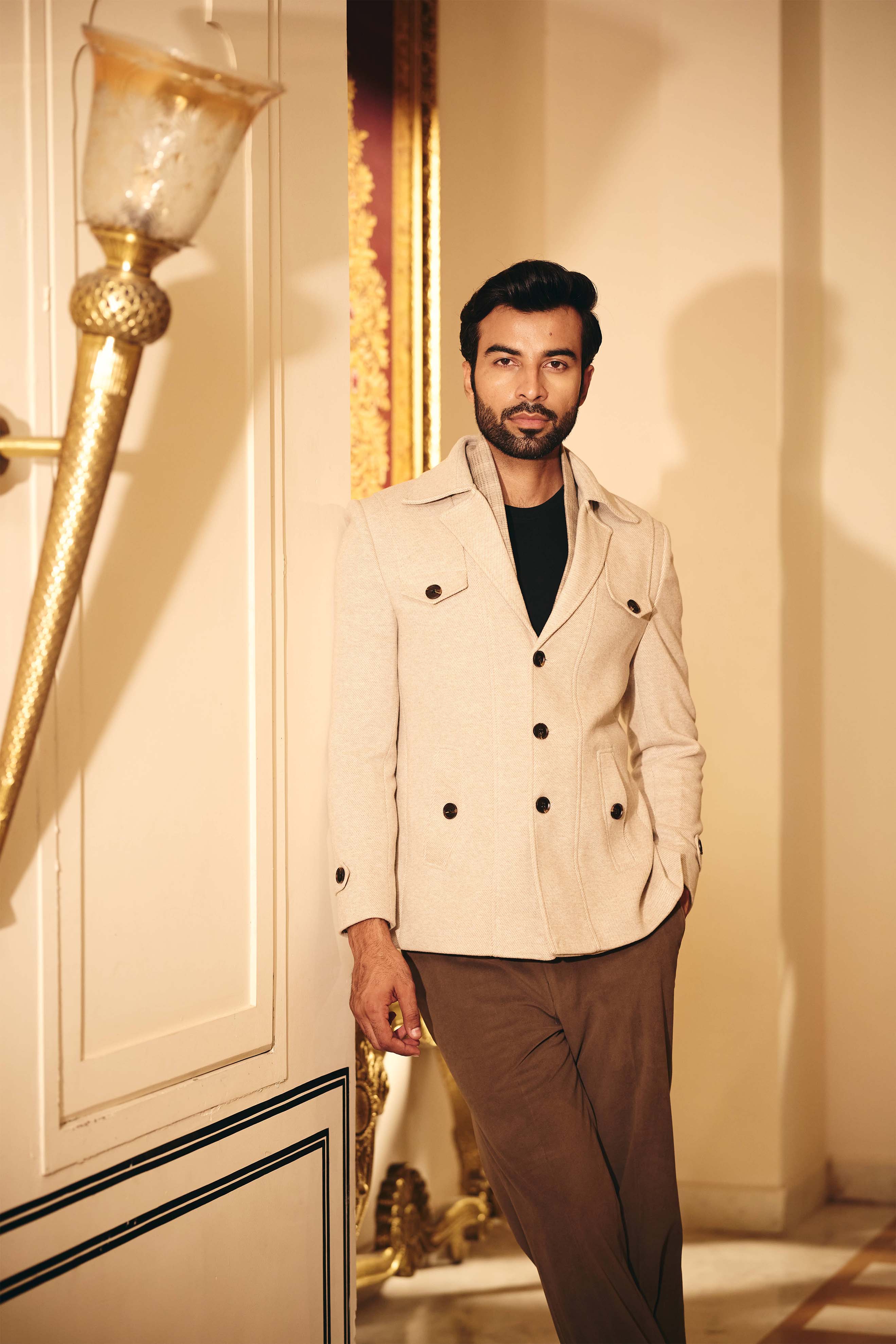 Fawn Color Tweed Blazer for Men