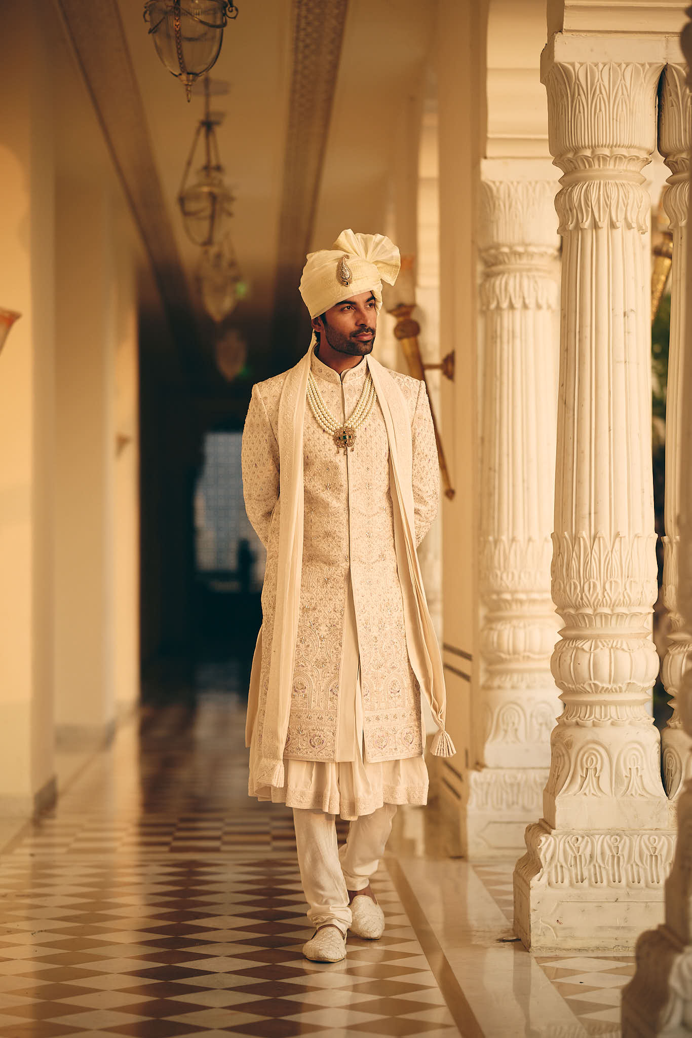 Fawn Lavender Color Jacquard Sherwani for Men