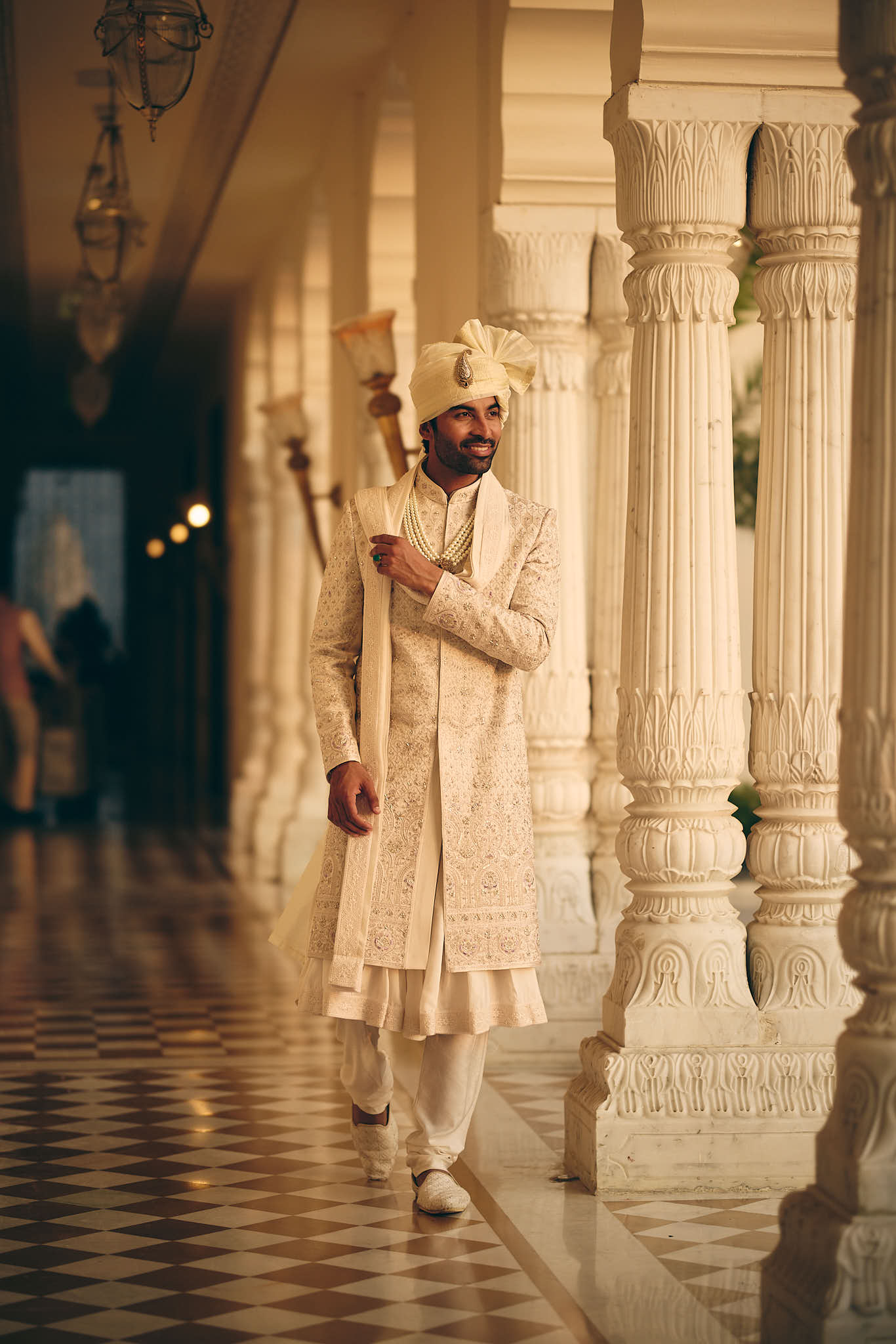 Fawn Lavender Color Jacquard Sherwani for Men