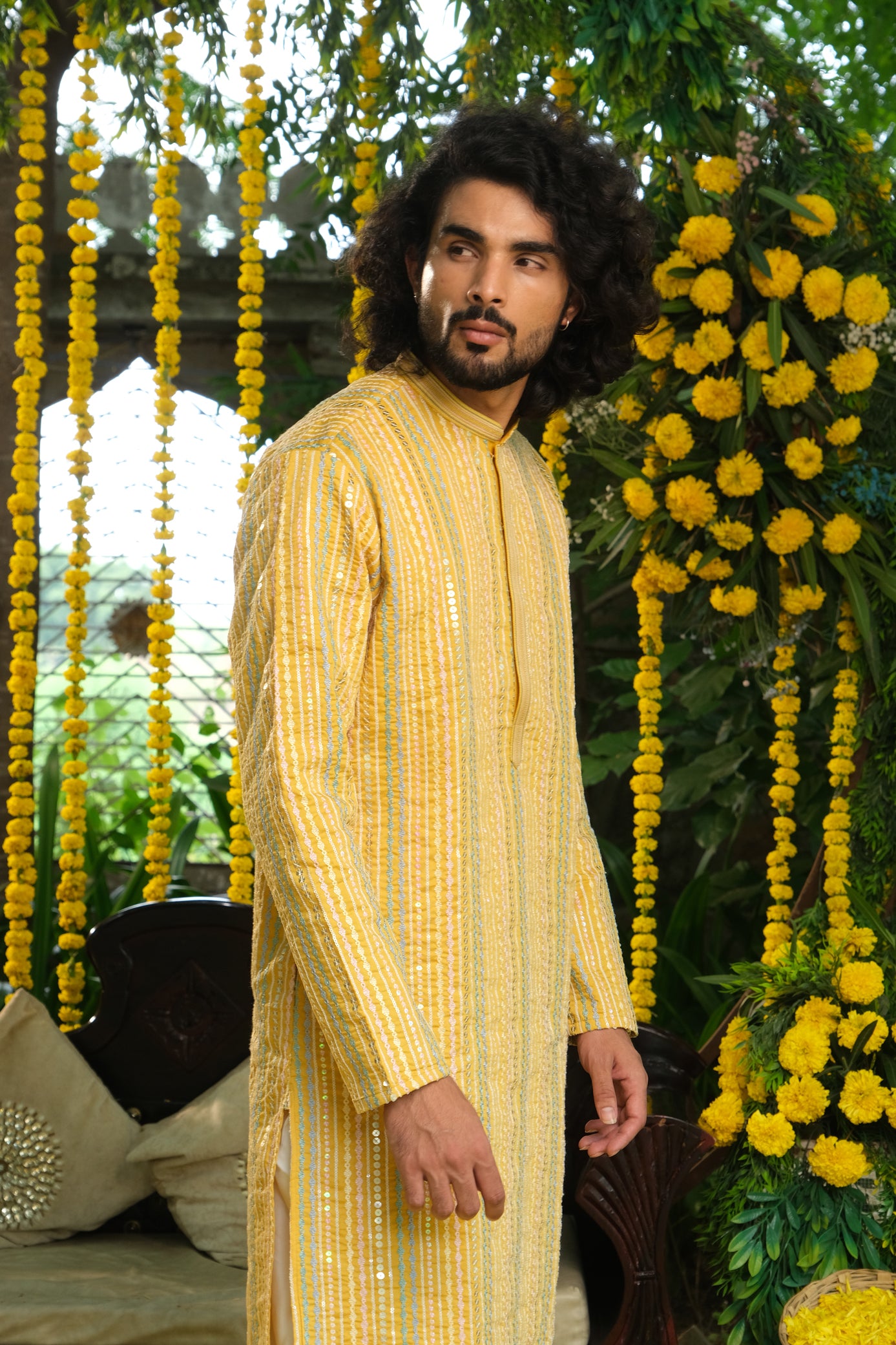 Mustard Color Embroidery Kurta Pajama Set