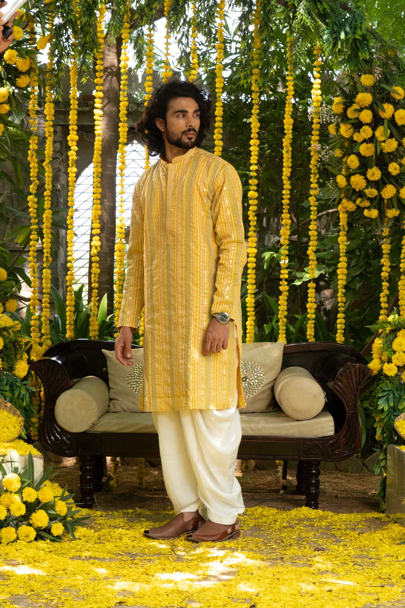 Mustard Color Embroidery Kurta Pajama Set