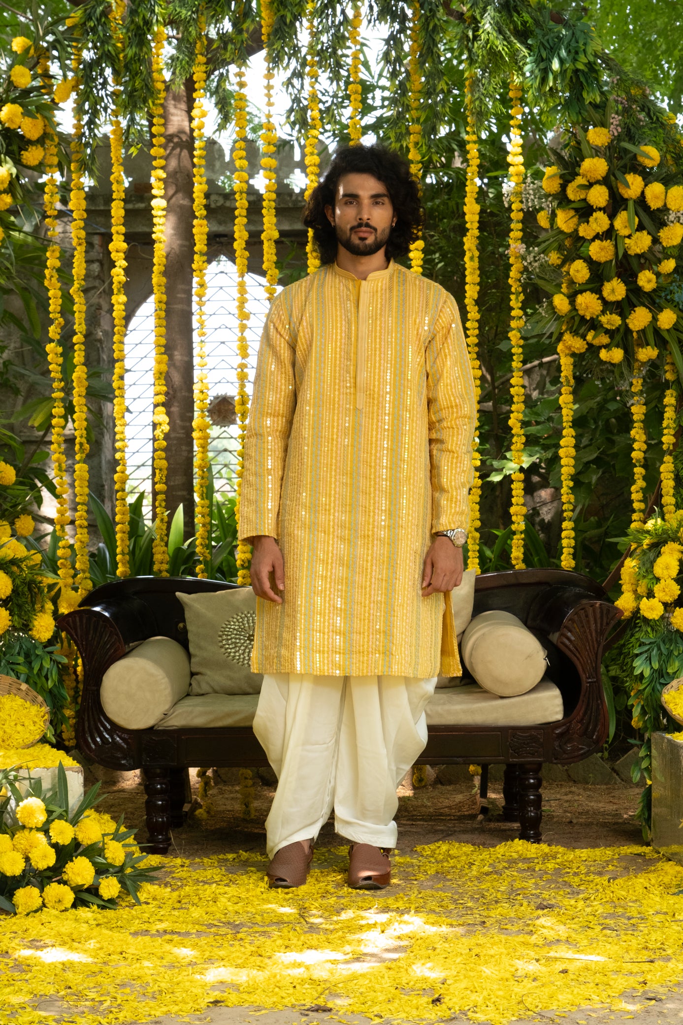 Mustard Color Embroidery Kurta Pajama Set