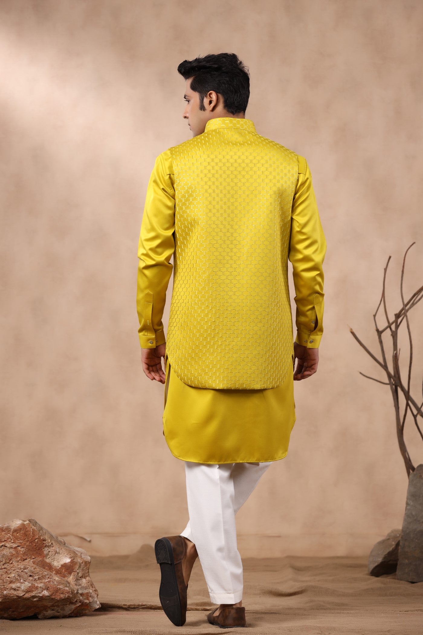Yellow Color Embroidery Long Jacket Kurta
