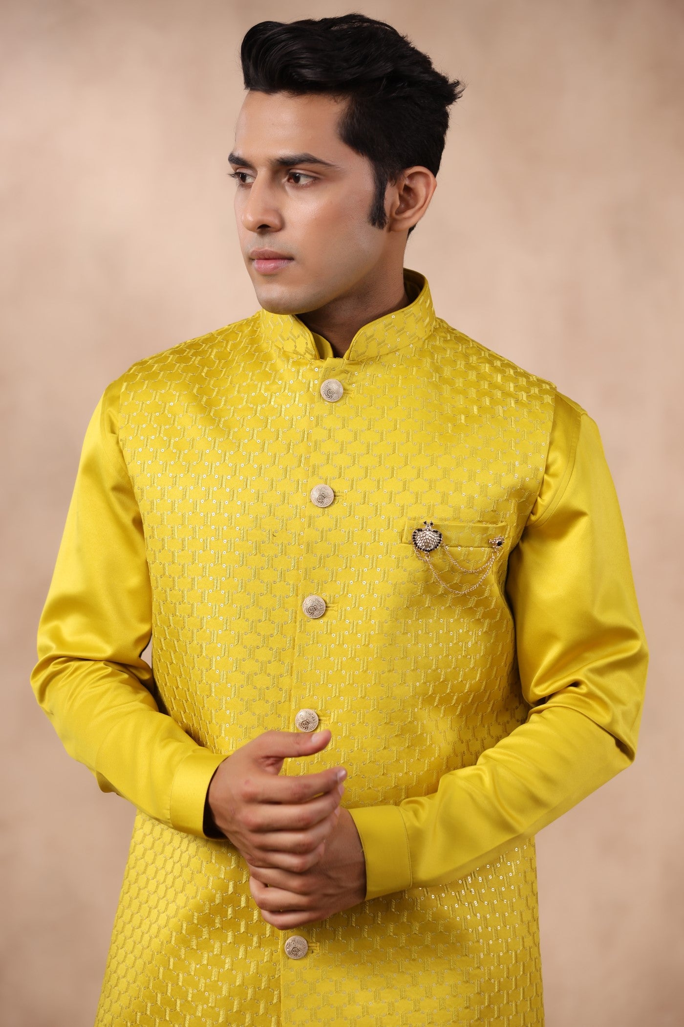 Yellow Color Embroidery Long Jacket Kurta