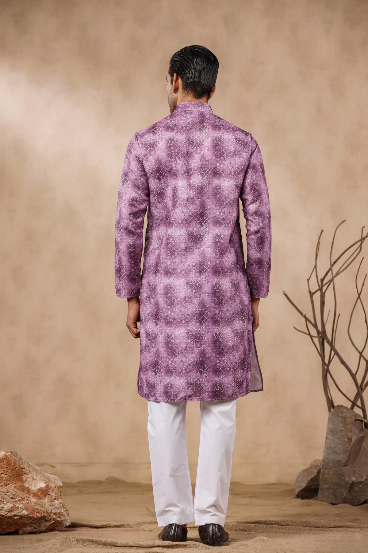 Traditional Silk-Blend Lavender Kurta Pyjama for Men