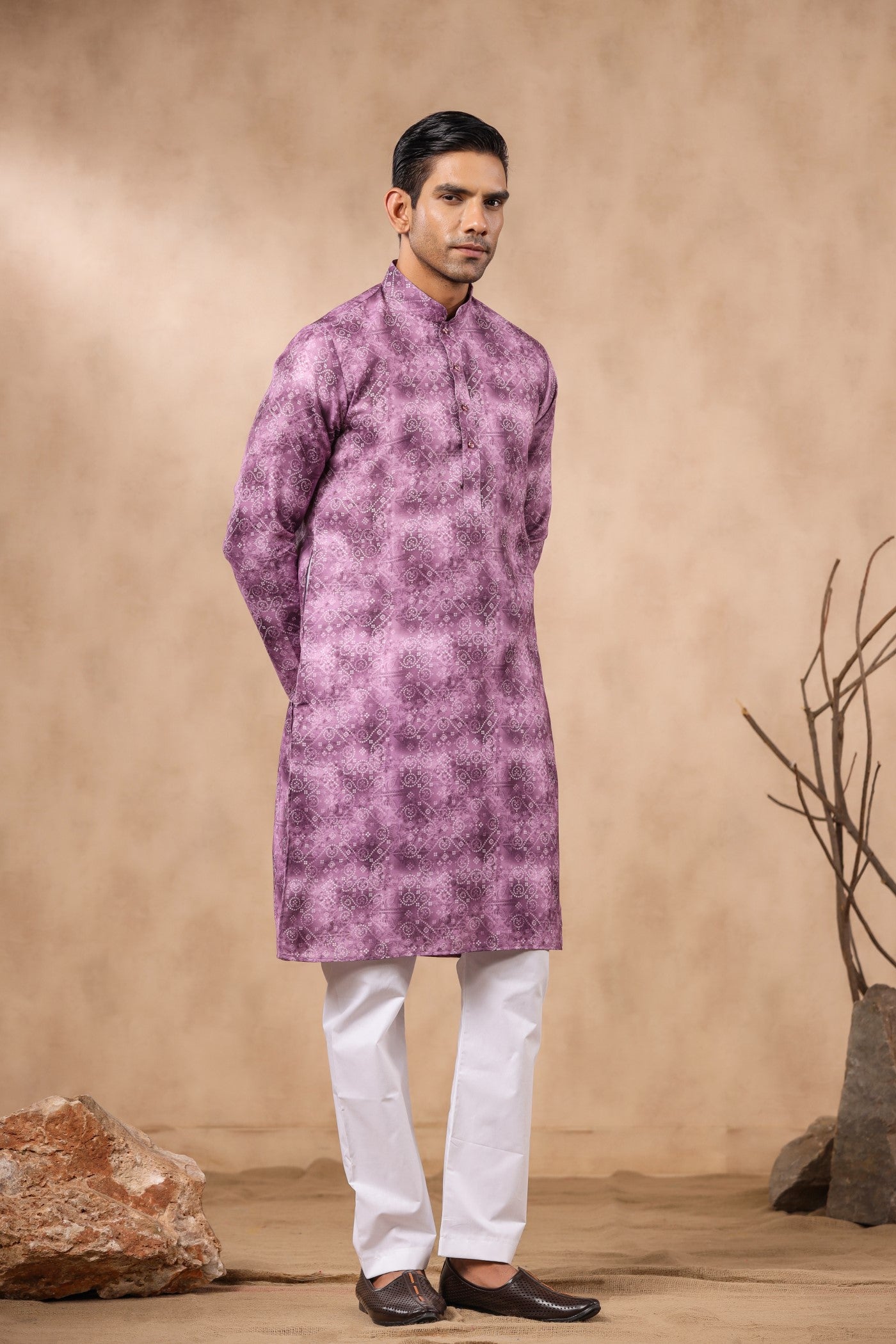 Lavender Color Cotton Kurta Pajama For Men