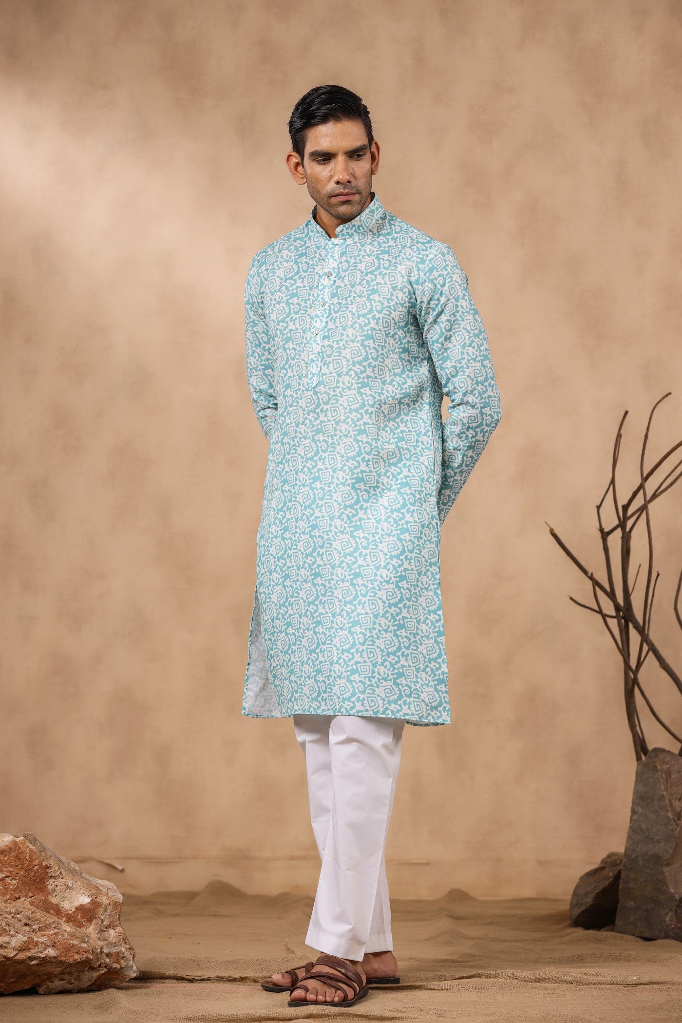 Sky Blue Cotton Kurta Pajama For Men