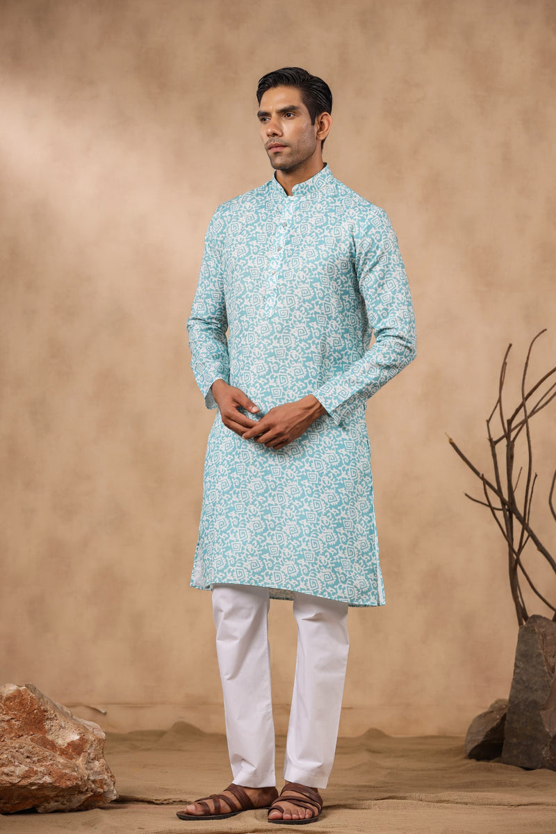 Blue Men's Corian Silk Kurta & Cotton Pajama Set