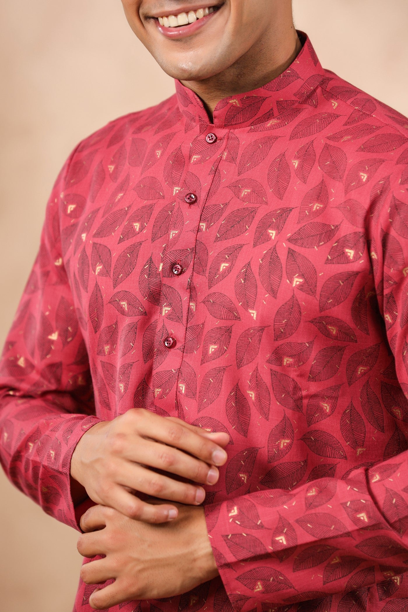 Onion Color Printed Cotton Kurta Pajama For Men