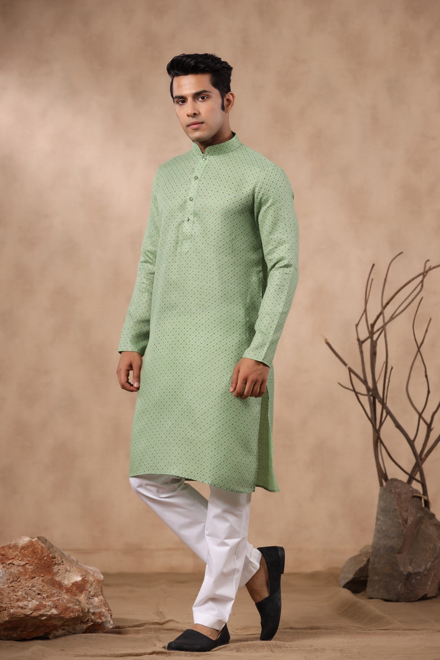 B Green Cotton Kurta Pajama For Men