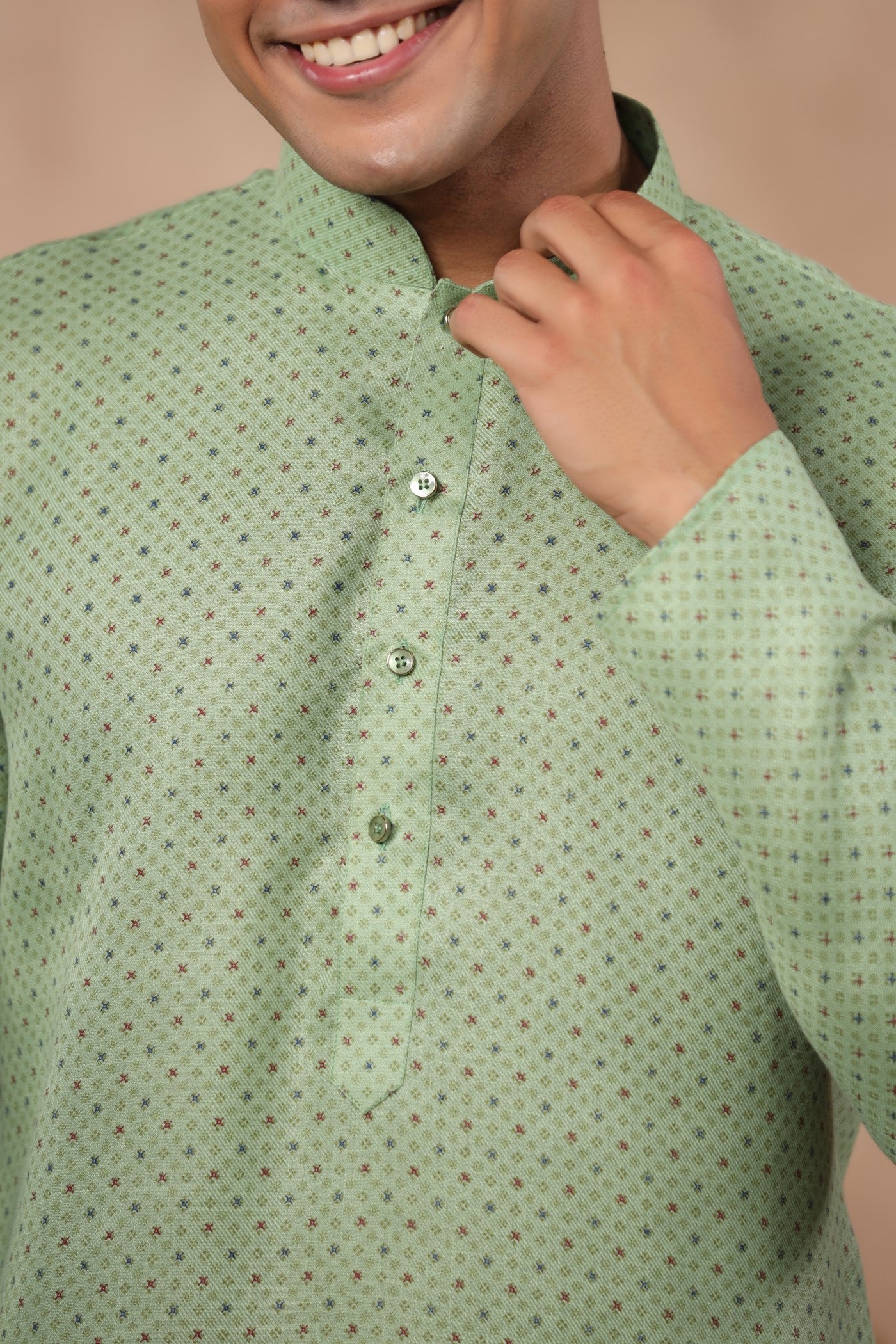 B Green Cotton Kurta Pajama For Men
