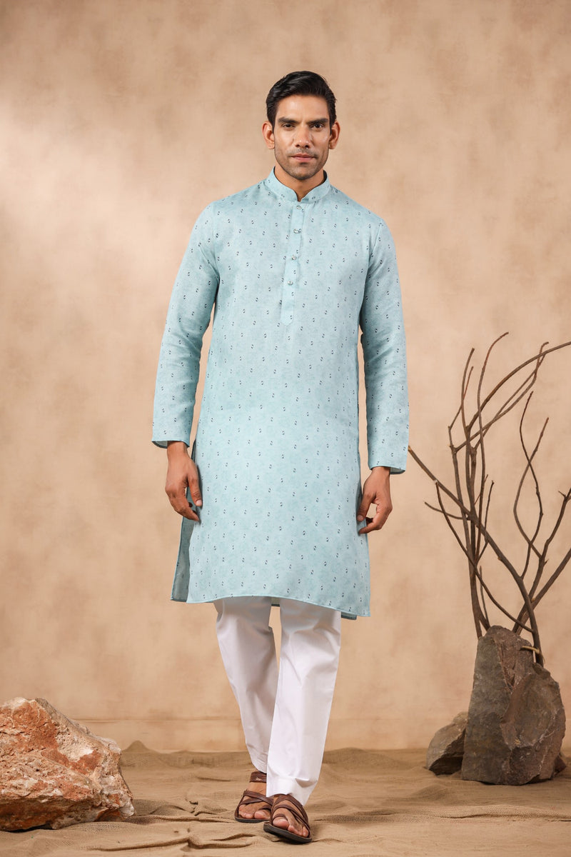 Sky Traditional Wear Readymade Only Men's Kurta Payjama With Foil Print Work main image 1