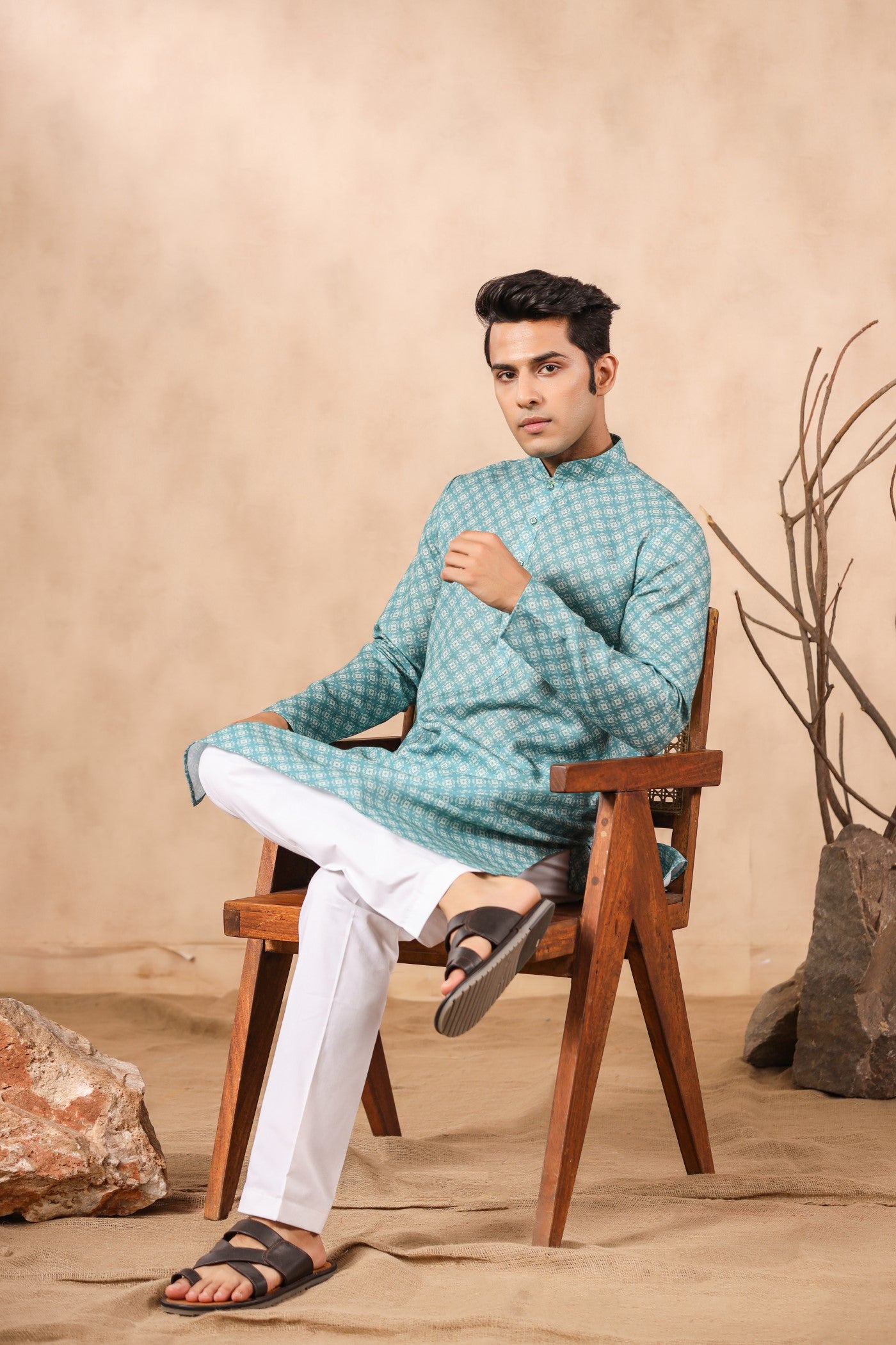 Rama Green Designer Kurta Pajama For Men