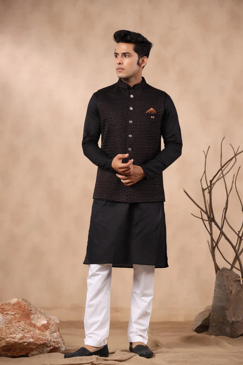 Grey Color Embroidery Velvet Waist Coat