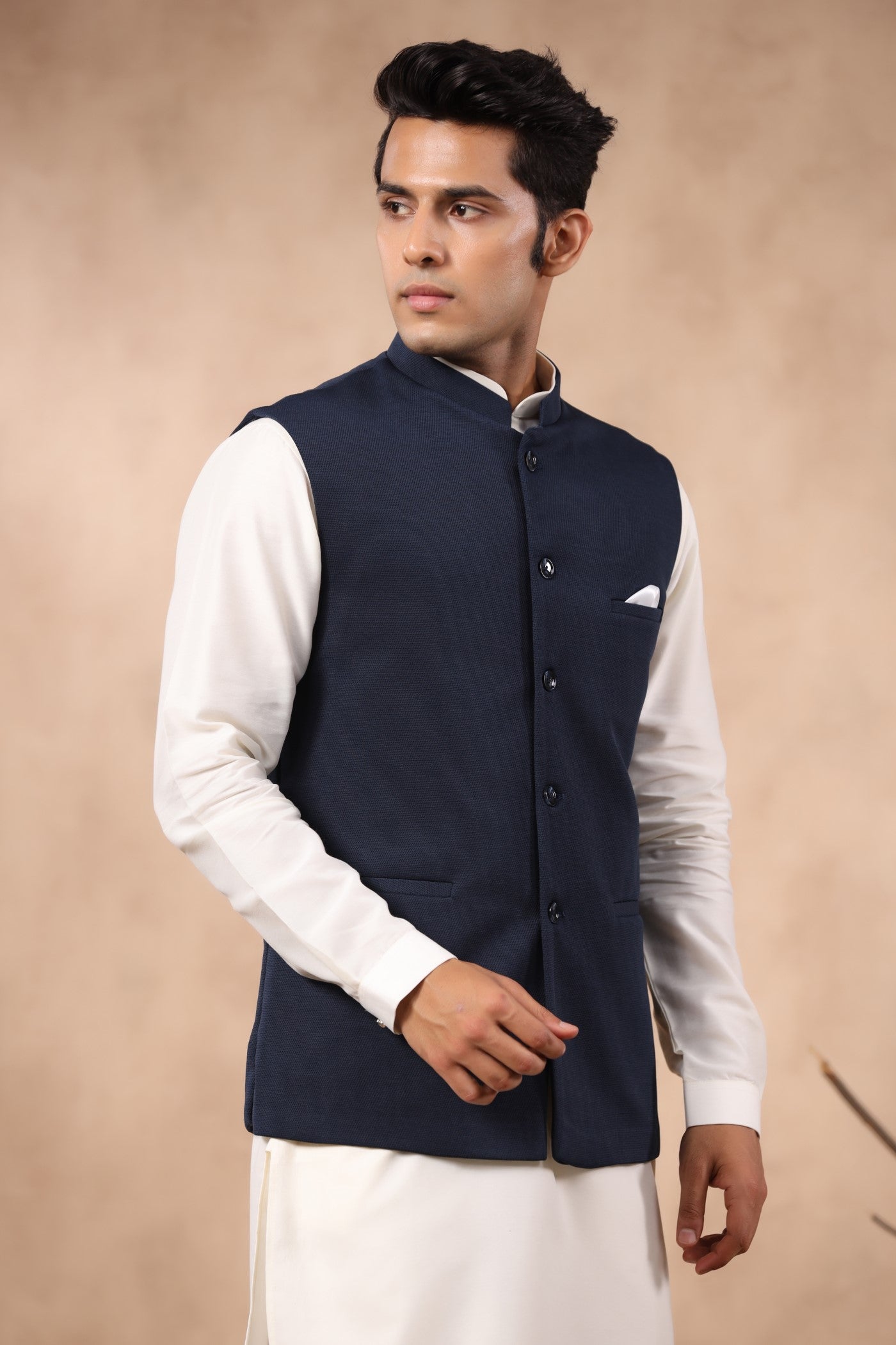 Navy Plain Waist Coat For Men