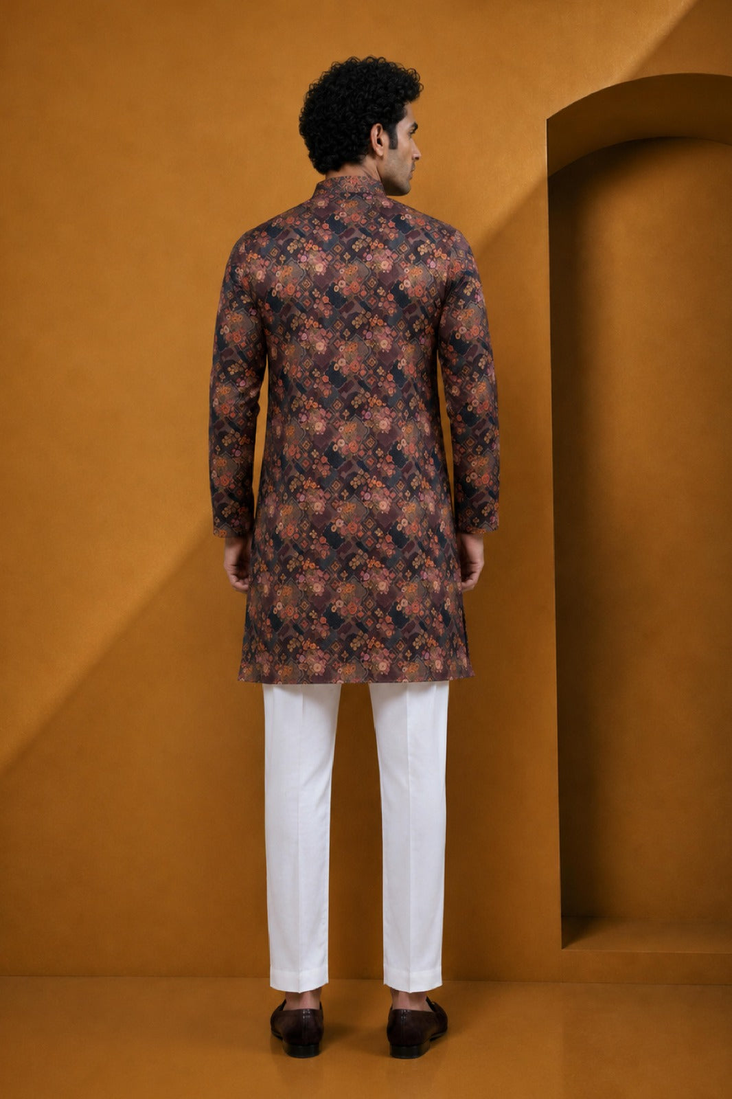 Men's Premium Wine Floral Printed Kurta Pajama Set