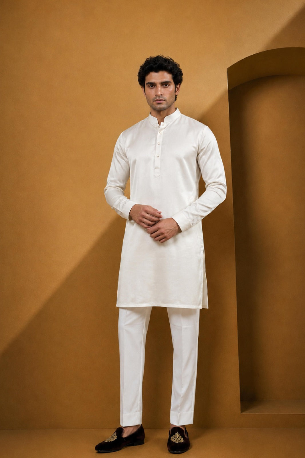Cream Silk Designer Kurta Pajama Set