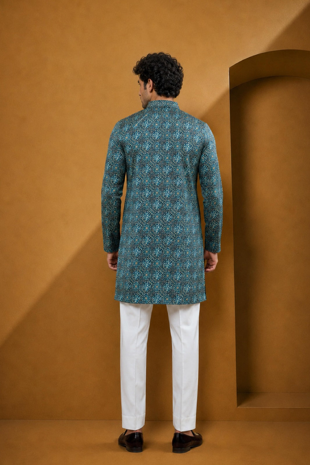 Men's Rama Green Printed Kurta Pajama Set